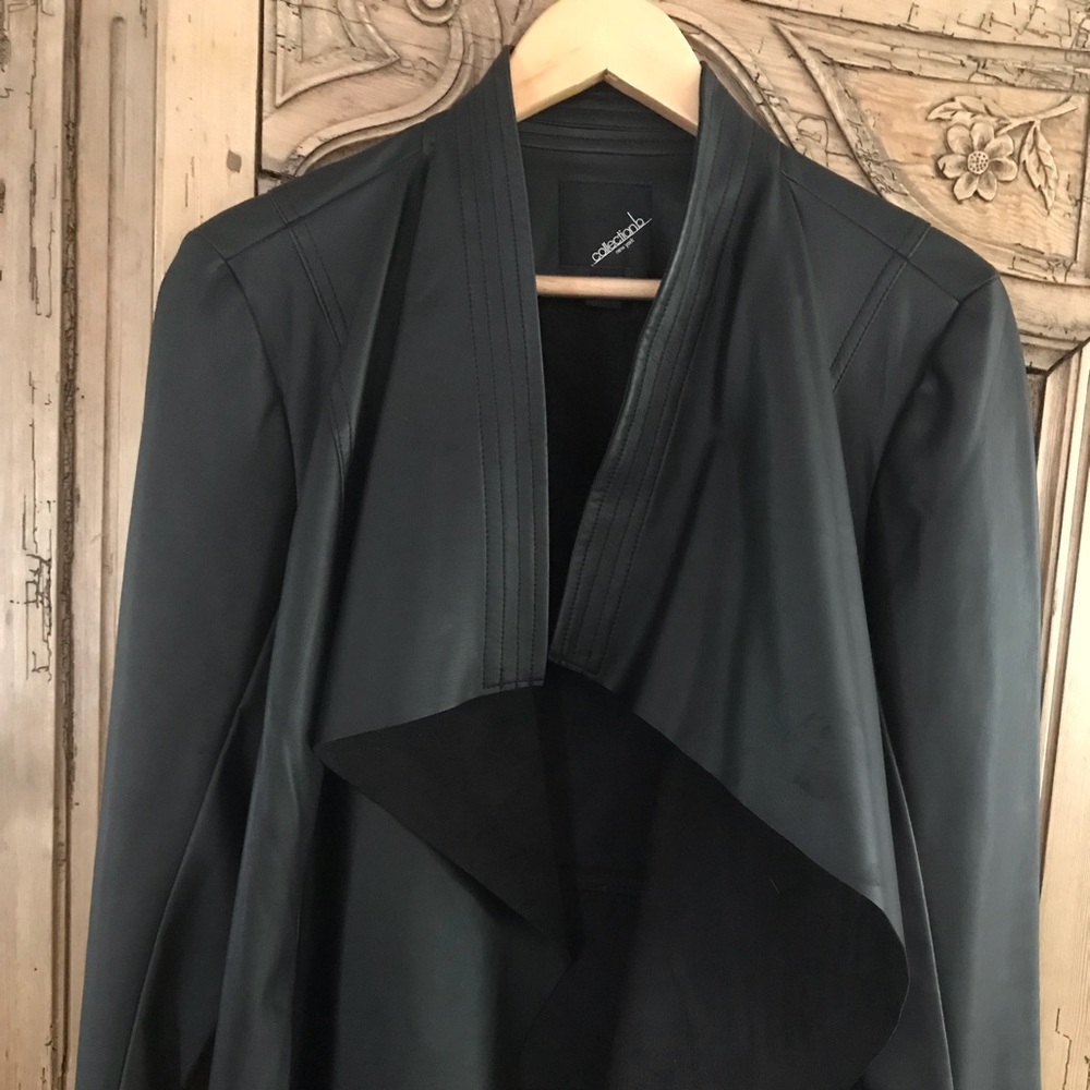 Black faux waterfall leather jacket